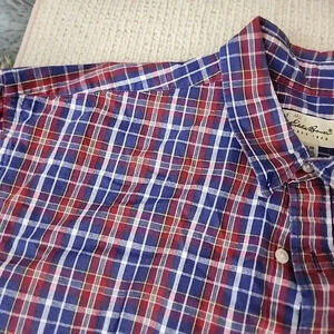 Eddie Bauer Mens Plaid Red and Blue long sleeve Button up Shirt. Size XXL